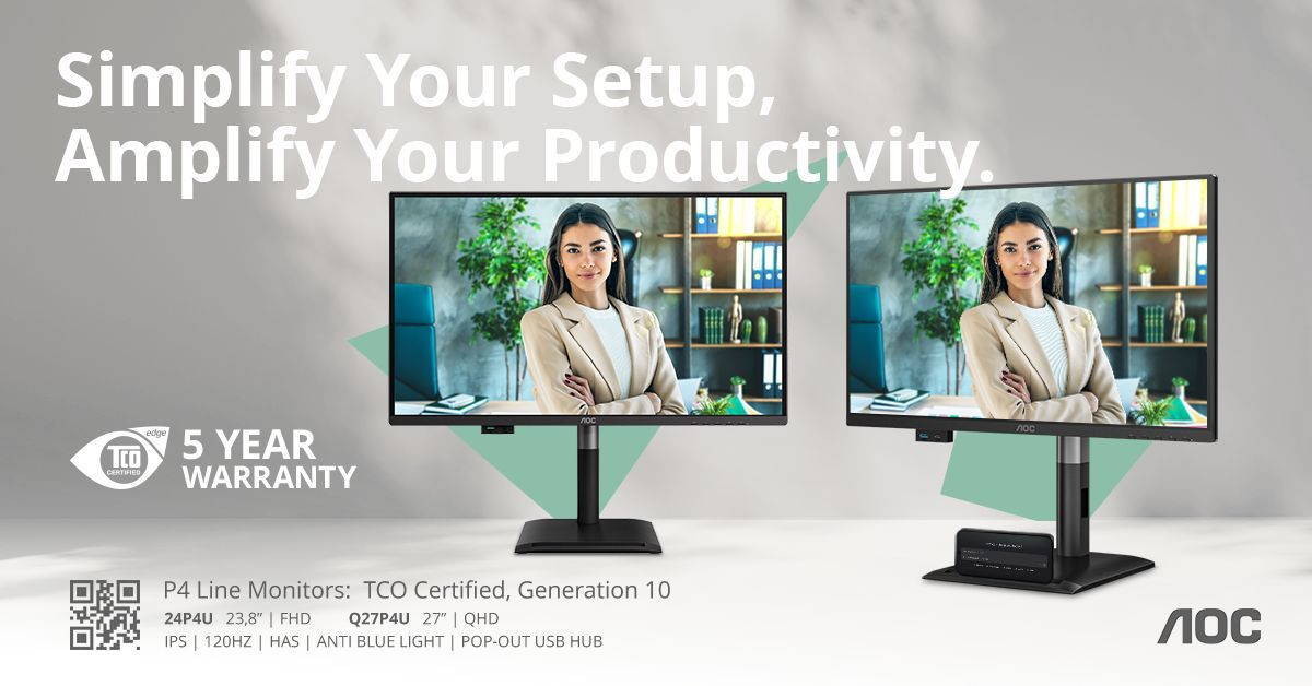 AOC Professional P4 series: Επίσημα με πιστοποίηση TCO Certified gen 10 και πρακτικά USB hubs