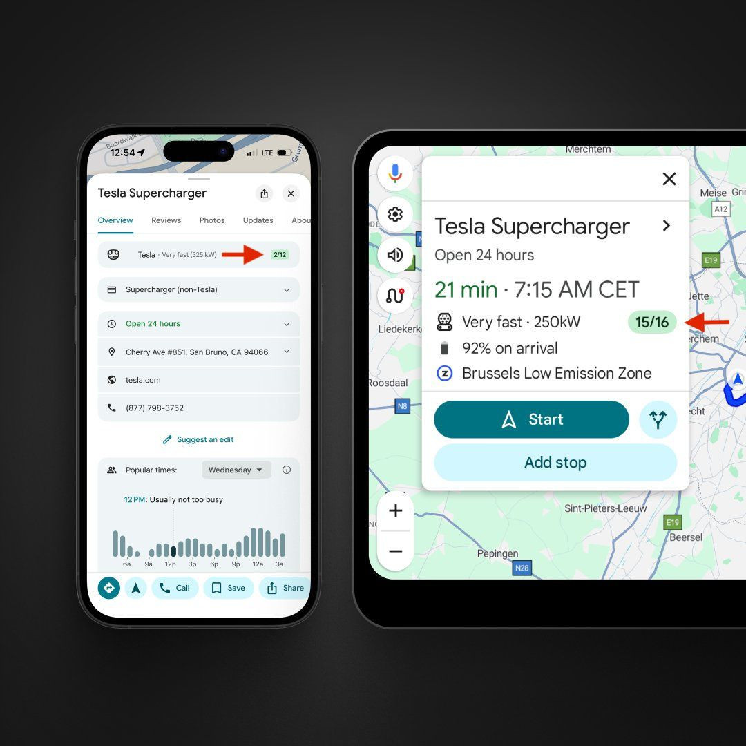 Το Google Maps θα εμφανίζει τις τοποθεσίες και τη διαθεσιμότητα των Tesla Superchargers
