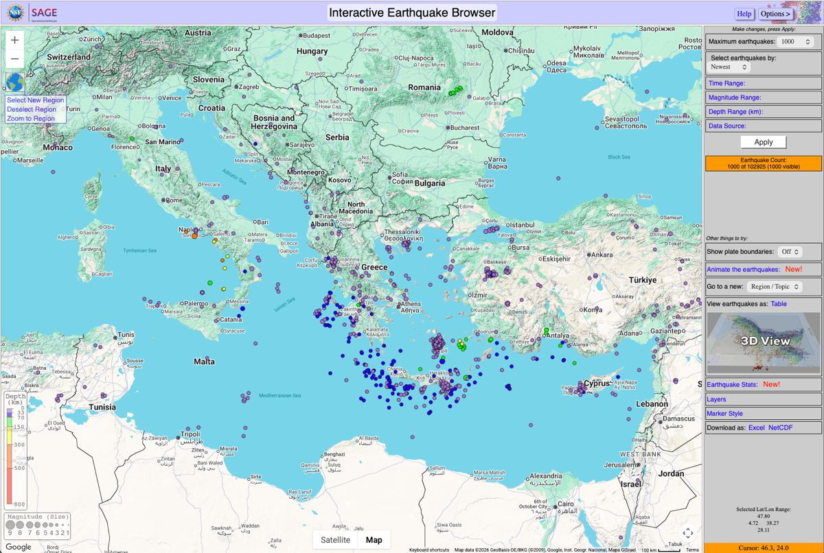 Interactive Earthquake Browser: 5,4 εκατομμύρια σεισμοί σε 3D χάρτη