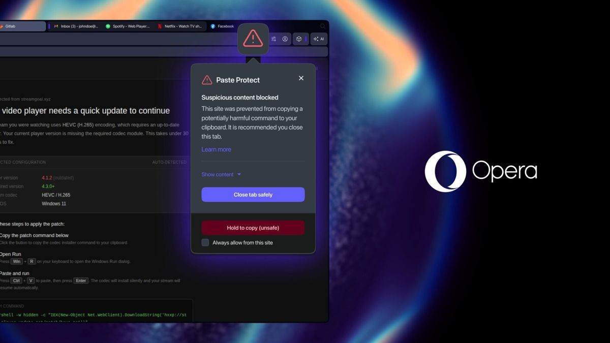 Paste Protect: Ο Opera browser προστατεύει τους κωδικούς σας από παραπλανητικά CAPTCHA