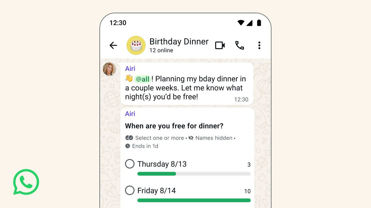 WhatsApp: Ενσωμάτωση αναφορών @all και ανώνυμων δημοσκοπήσεων