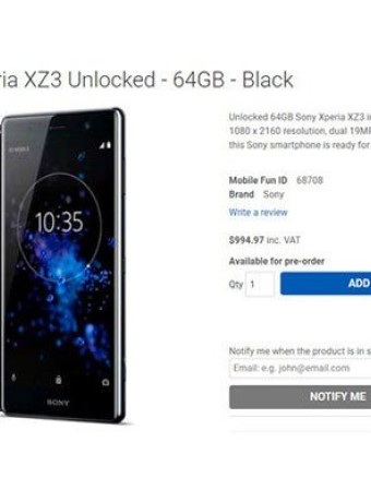 Sony Xperia XZ3: Διέρρευσε η σελίδα προϊόντος με τα τεχνικά χαρακτηριστικά και την τιμή του image