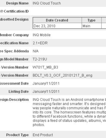 Facebook Phone: Είναι το INQ Cloud Touch με λειτουργικό σύστημα Android; image