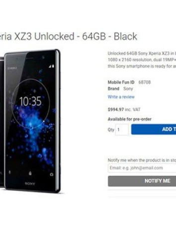 Sony Xperia XZ3: Διέρρευσε η σελίδα προϊόντος με τα τεχνικά χαρακτηριστικά και την τιμή του image