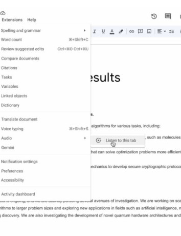 Το Google Docs απαγγέλλει πλέον τα έγγραφα με τη βοήθεια του Gemini AI image