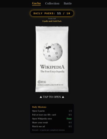 Wikigacha: Το δωρεάν browser game που μετατρέπει τη Wikipedia σε card game image
