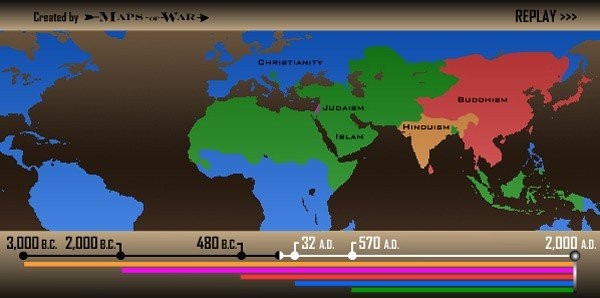 Δείτε πως εξαπλώθηκαν οι μεγαλύτερες θρησκείες σε ένα time-lapse video του παγκόσμιου χάρτη