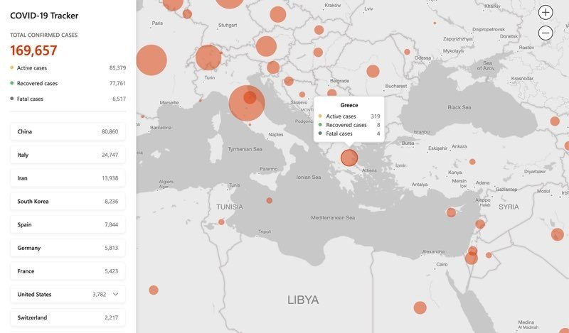 Η Microsoft έφτιαξε τον καλύτερο διαδραστικό χάρτη για τον κορωνοϊό image