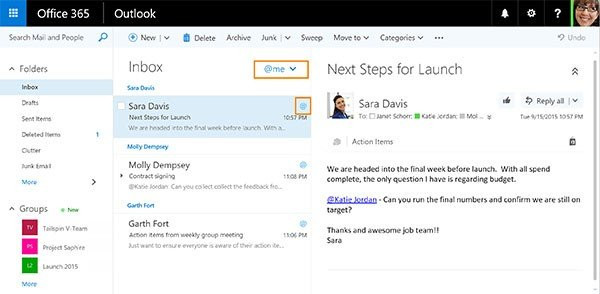 Η Microsoft ενσωματώνει likes και mentions στην υπηρεσία Outlook image