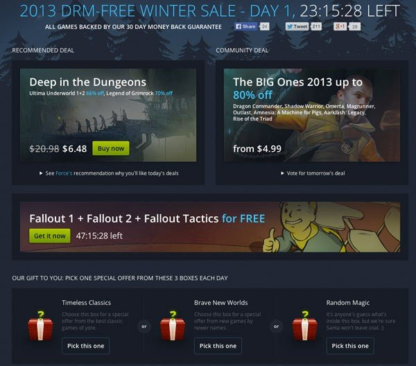 Εορταστικές προσφορές στο GOG! 600+ τίτλοι με 50-80% έκπτωση, δωρεάν Fallout 1+Fallout 2 και δωρεάν τυχαίο παιχνίδι κάθε μέρα για όλους! image