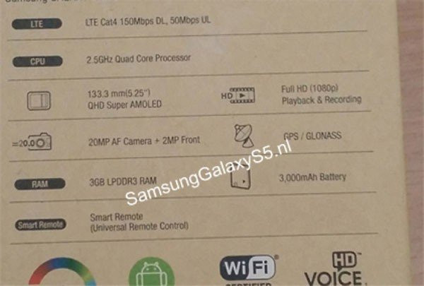 Samsung Galaxy S5: Διέρρευσαν τα τεχνικά χαρακτηριστικά από το κουτί της συσκευής (;) image