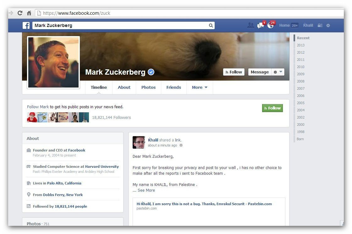 Χάκερ εισβάλει στο προφίλ του Mark Zuckerberg στο Facebook και δημοσιεύει κενό ασφαλείας image