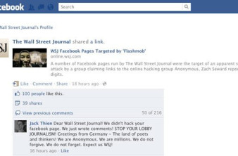Οι Anonymous "πλημμυρίζουν" τη Facebook Page της WSJ με συνεχή σχόλια image